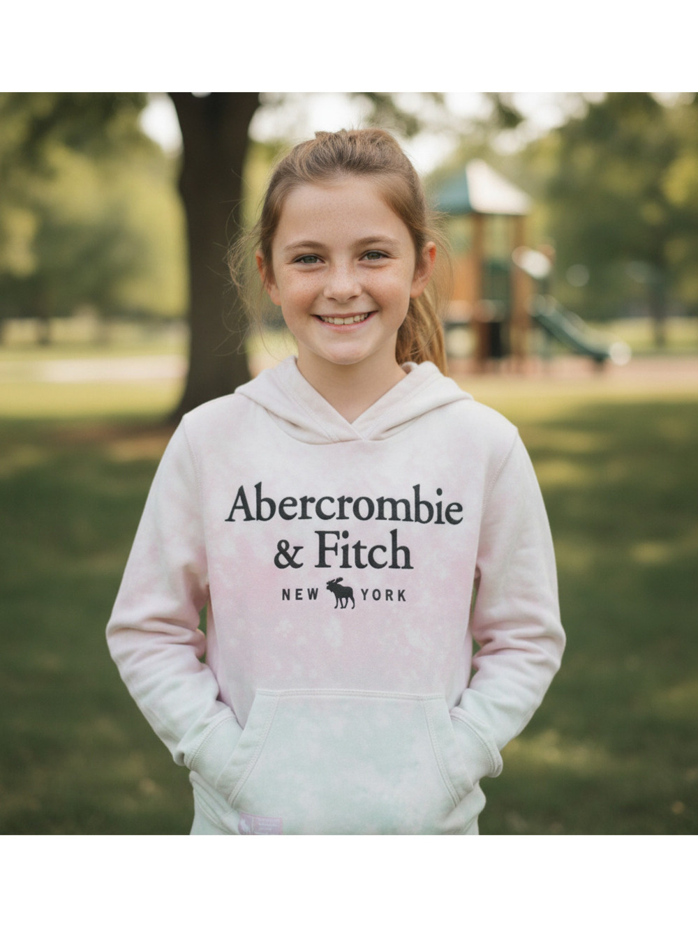 Abercrombie & Fitch Kids Pink and White Tie-Dye Hoodie Size 11/12